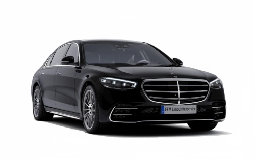 Schwarze Mercedes S-Klasse Limousine aus dem Fuhrpark von FFM Limousinenservice Frankfurt